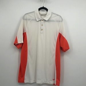 Nike Golf Fit Dry Polo Shirt Collared Short Sleeve 1/4 Buttoned White Orange XL